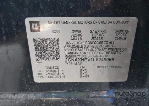 2020 Chevrolet Equinox Fwd Premier 1.5L Turbo from USA, damaged, VIN 2GNAXNEV1L6245068